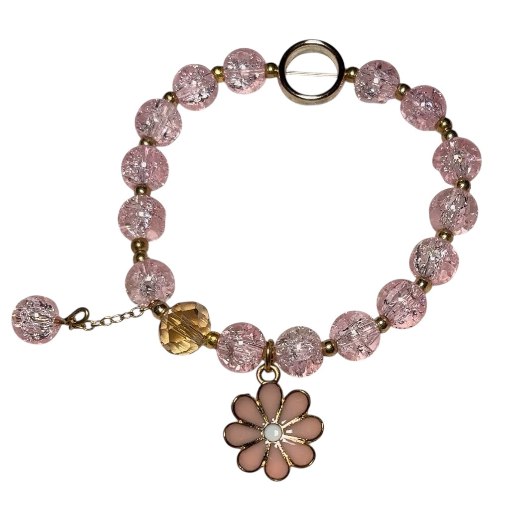 Pink Flower Beaded Bracelet