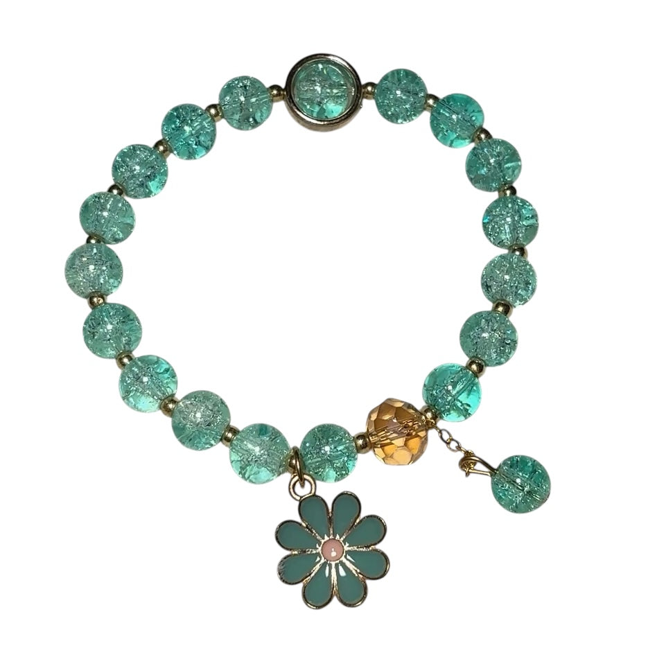 Teal Flower Beaded Bracelet